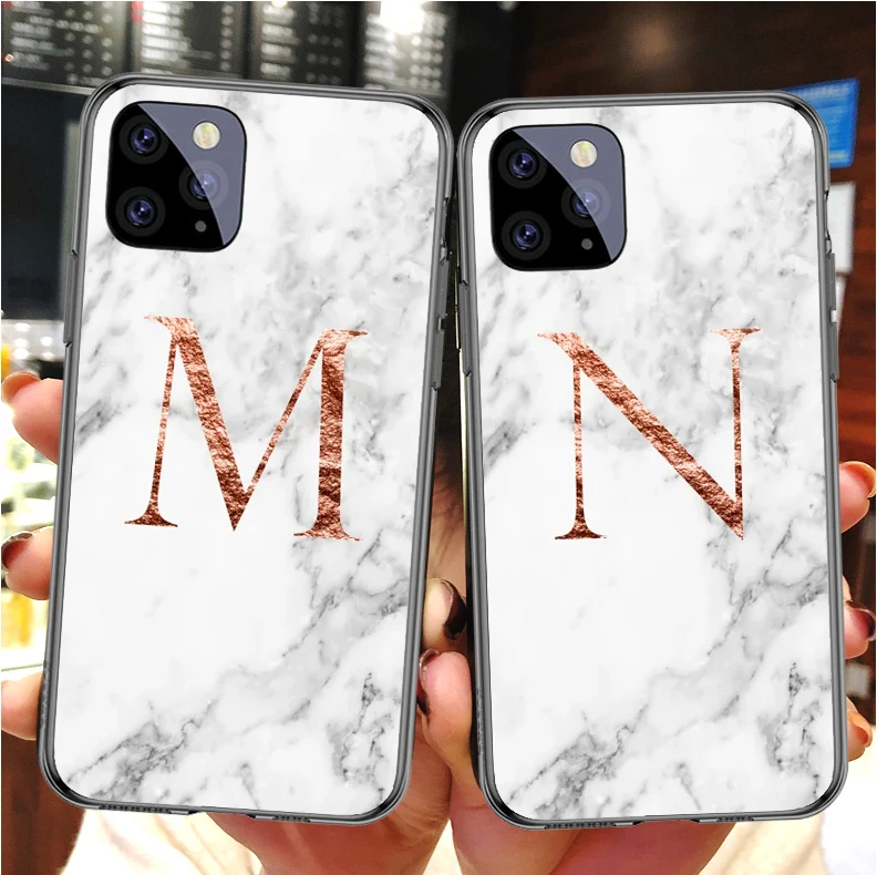 Начальная Буква a b c d E F G монограмма розовое золото мраморный силиконовый чехол