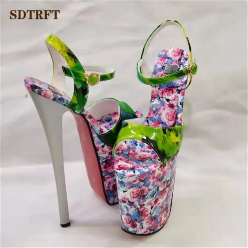 SDTRFT Unisex 20cm Metal Thin High Heels Platform Sandals Ankle Strap Shoes Woman Pumps SUMMER Peep Toe Stilettos zapatos mujer images - 6