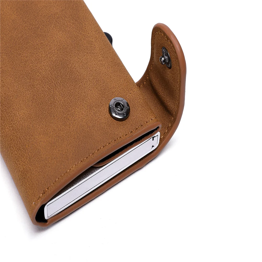 2021 leather credit card holder rfid aluminium case men women wallet crazy horse pu leather business bank cardholder case free global shipping
