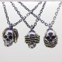 zhushi original sterling silver skull 925 sterling silver manual split weld dont listen dont look dont say pendant necklace