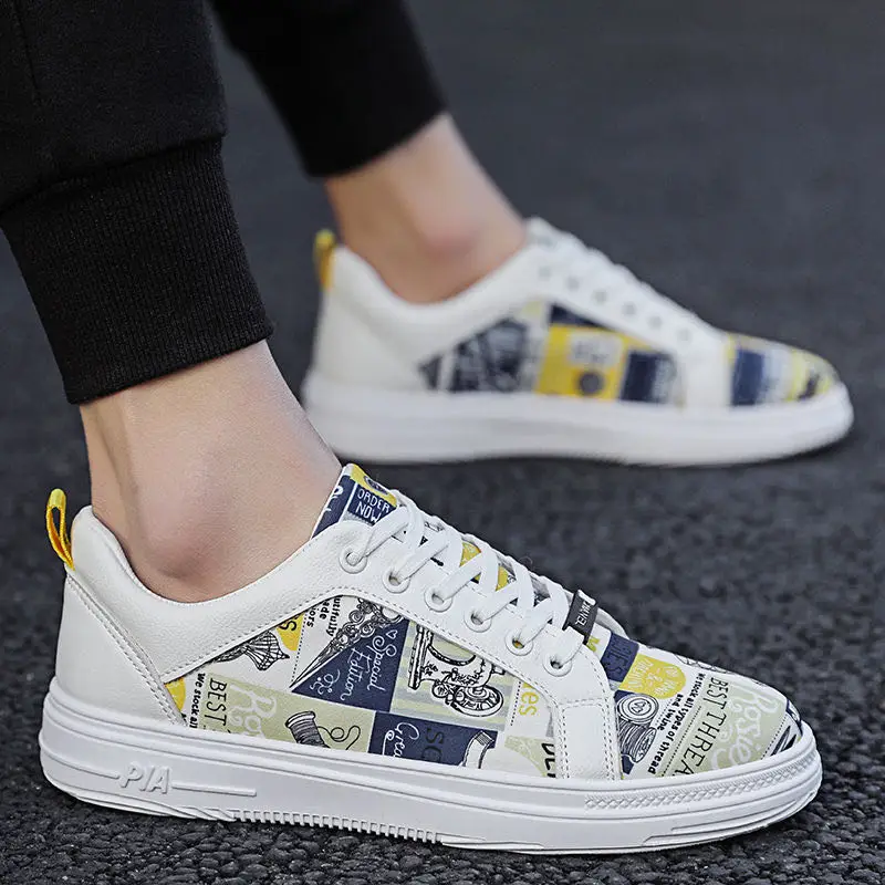 2020 Новая модная повседневная мужская спортивная обувь с граффити Легкая белая