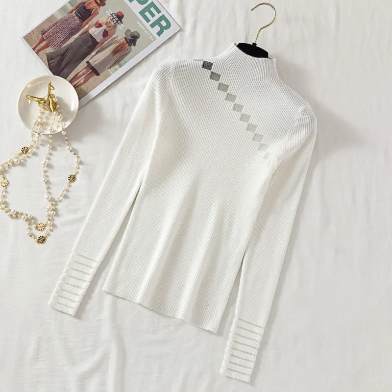 Новинка 2019 пуловеры с высоким воротником на осень свитер Женская облегающая