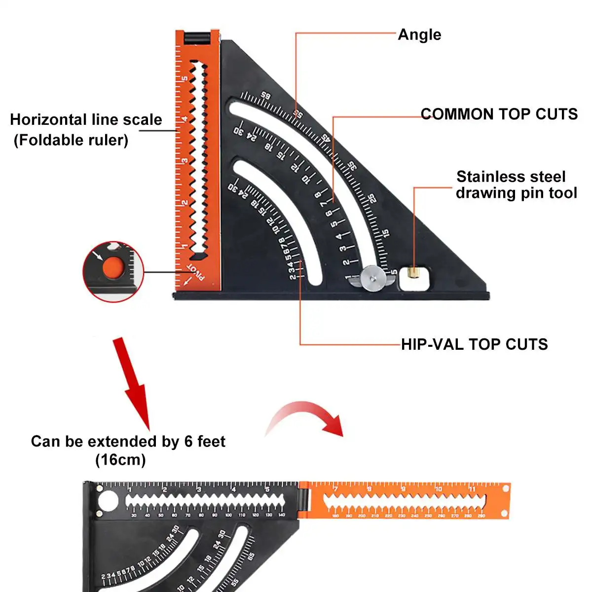 Треугольная линейка из алюминиевого сплава 7/12 дюймов квадратная метрическая
