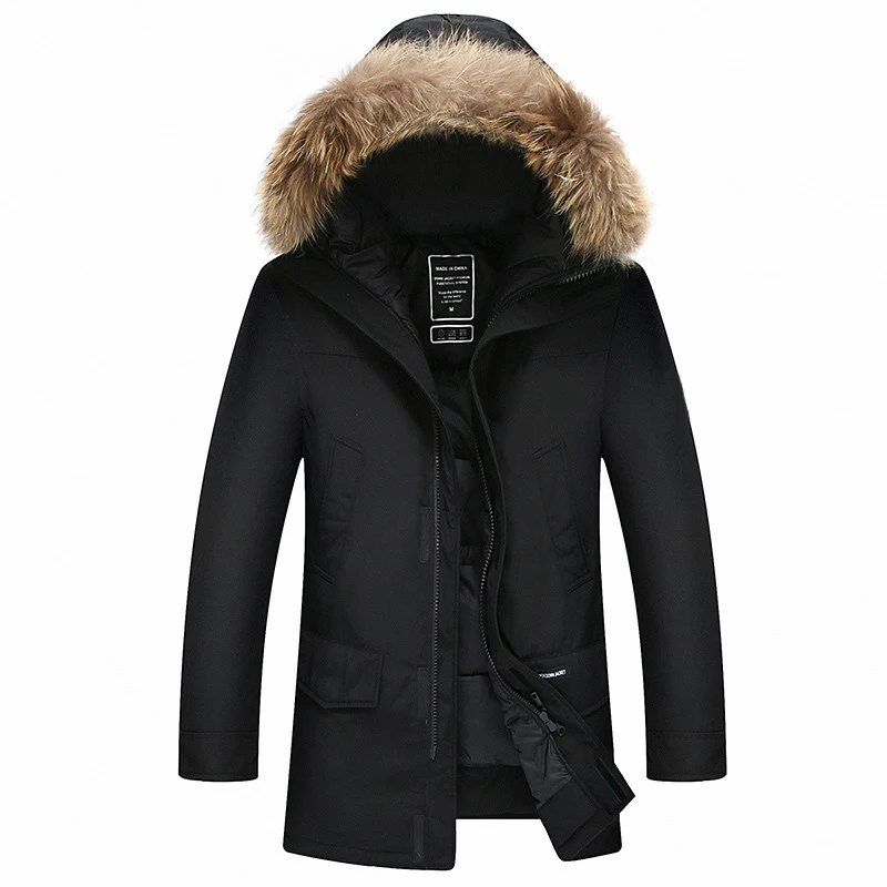 Мужской пуховик на белом утином пуху теплая парка с мехом Повседневная