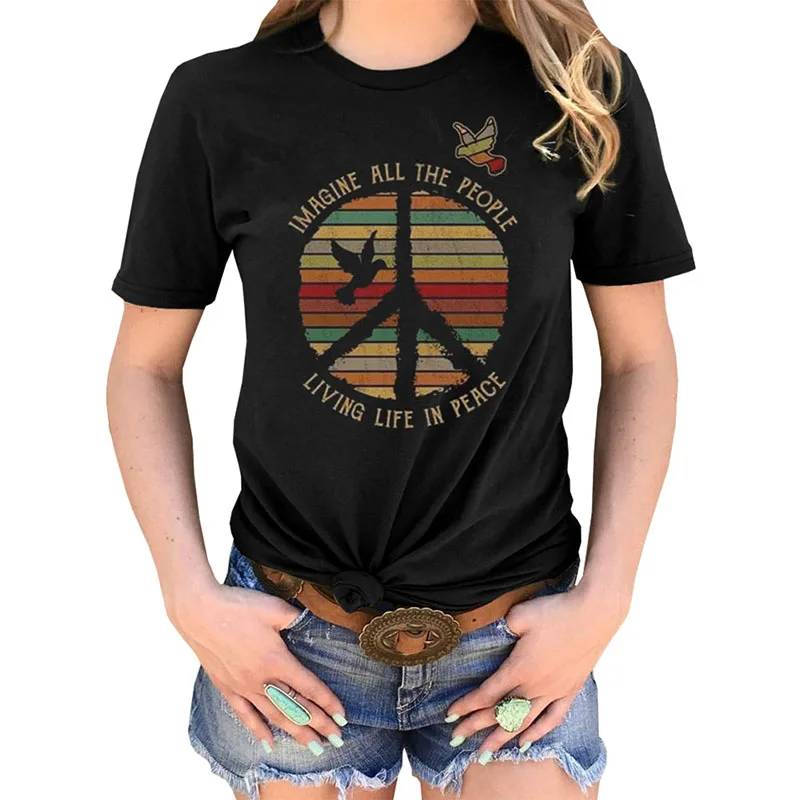 Женская футболка с надписью I'm Most peace love and светильник, женские летние свободные футболки, camiseta mujer S-XL