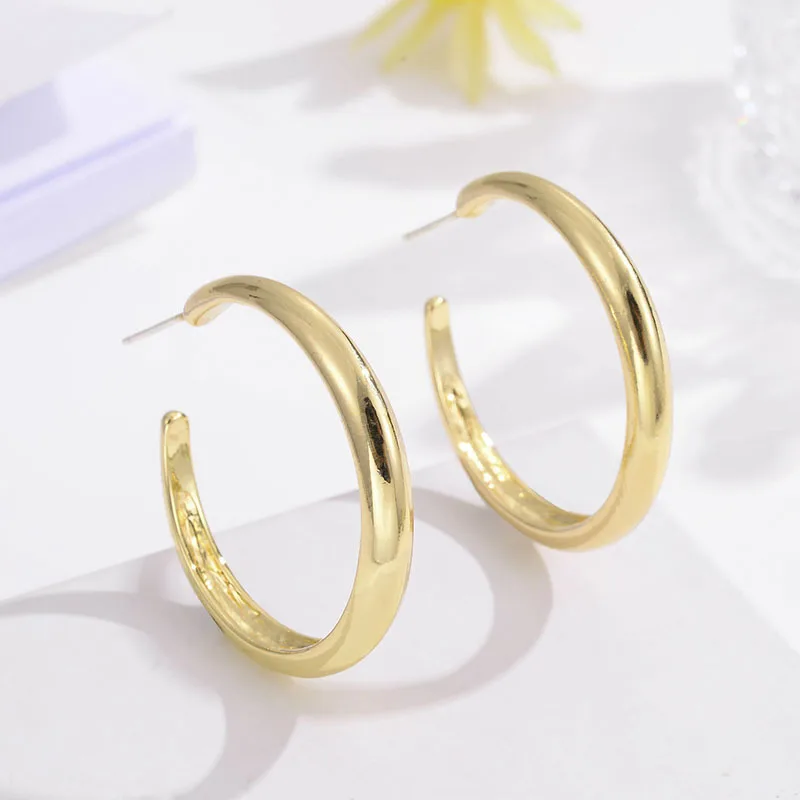 Большие модные серьги-кольца Shineland большие гладкие круглые металлические серьги