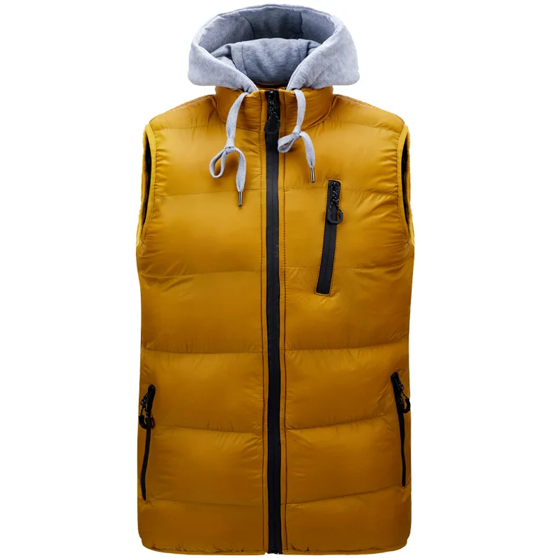 Men's Padded Sleeveless Jacket Thicken Winter Warm Quilting Coat French Terry Hooded AW21 New Casual Parka Jacket Male Clothes