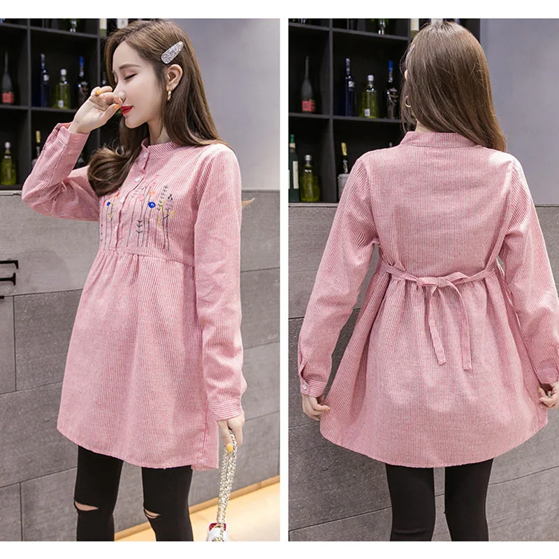 Платья с вышивкой и длинным рукавом для беременных платья блузки Рубашки Топы