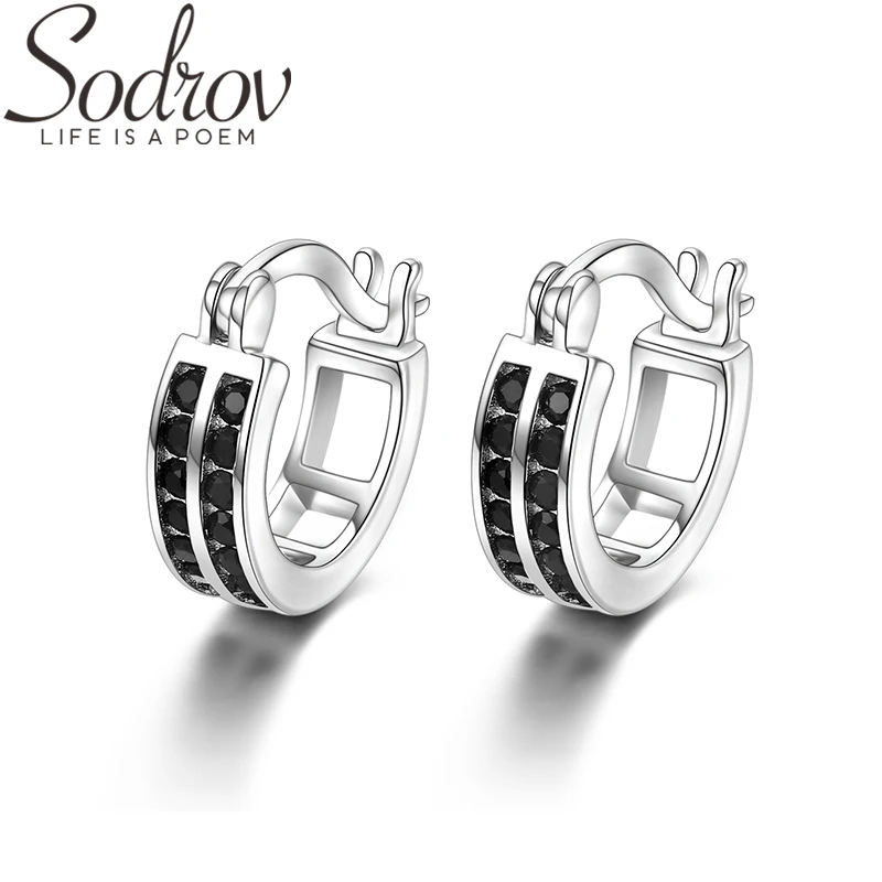 Женские серьги кольца из серебра 925 пробы с черной шпинелью|Серьги-кольца| |