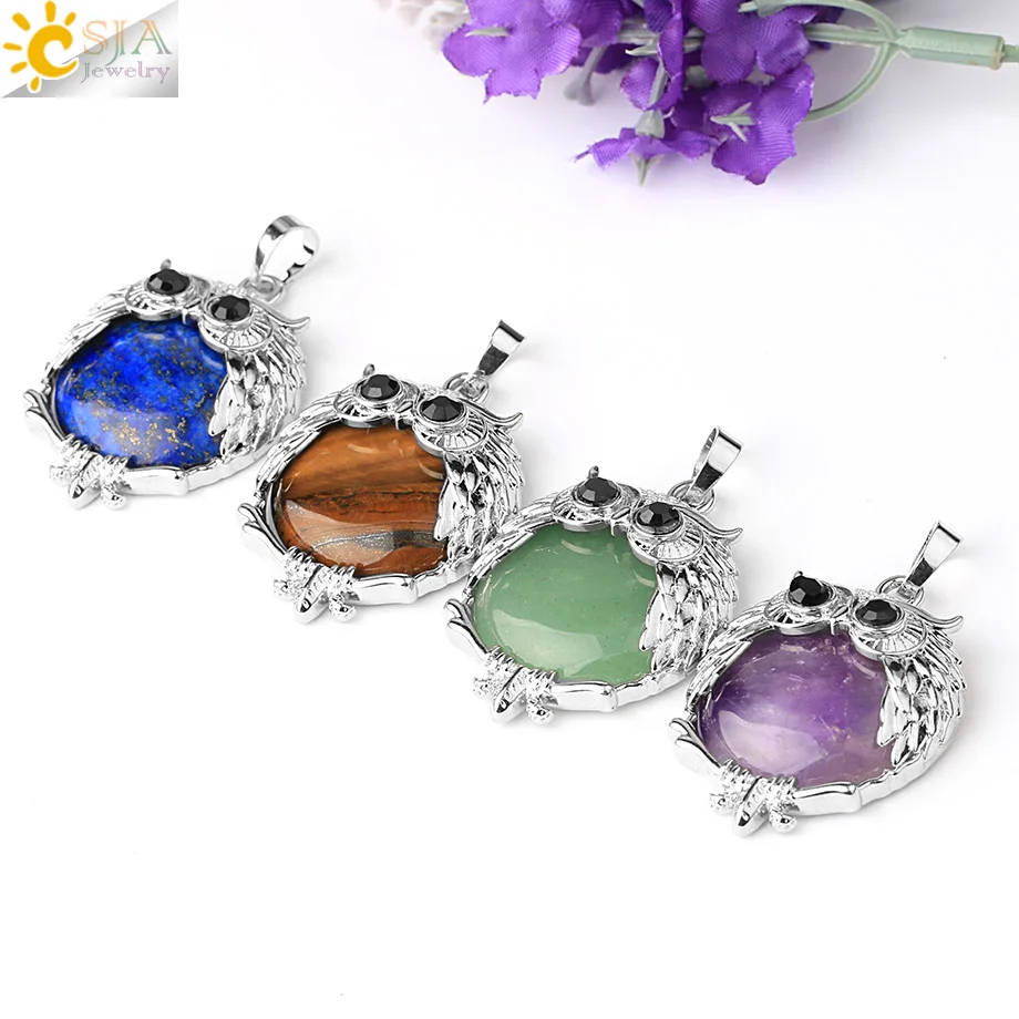 CSJA подвески из натурального камня с милой совой и животными для ожерелья