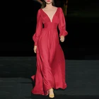 Вечернее платье VONDA, женское сексуальное платье с длинным рукавом и глубоким V-образным вырезом, Длинные богемные коктейльные платья на весну и осень