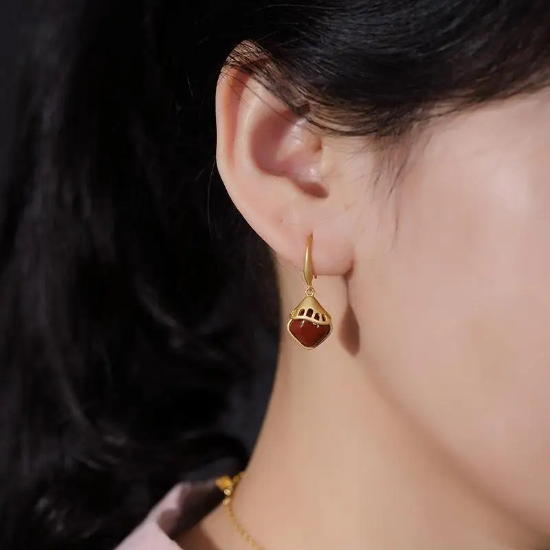 

Natural Khotan jade Original Silver Chinese Retro Classic Ladies New Natural Gold Hollow High-grade Brand Jewelry