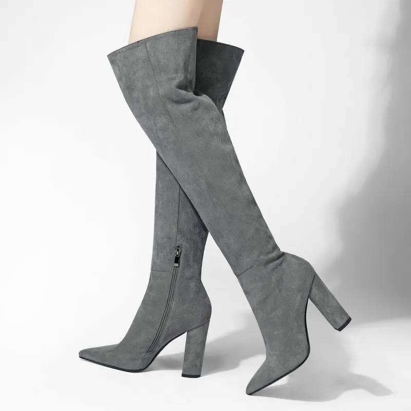 

QZYERAI Over knee boots Female boots 10cm High heels fashion black beige red Women's boots Autumn winter Women's shoes