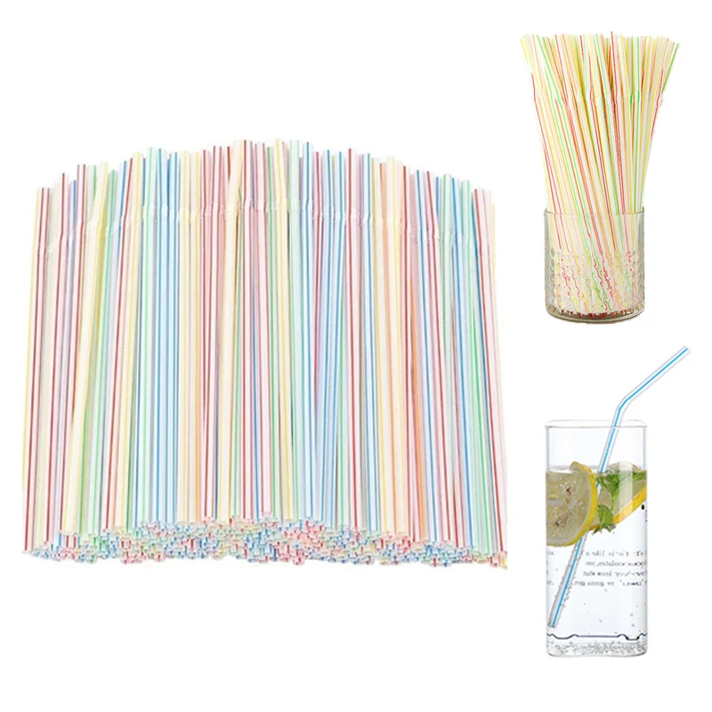 

200Pcs Fluorescent Plastic Bendable Drinking Straws Disposable Beverage Straws Wedding Decor Mixed Colors Party Supplies