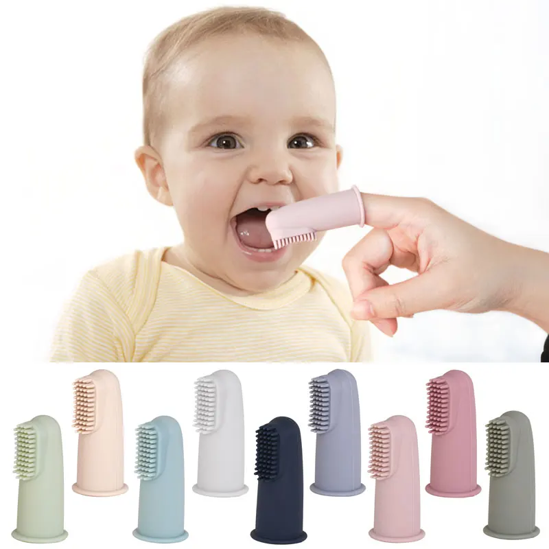 Cepillo de dientes de dedo suave para beb&eacute;, masaje claro, silicona suave, Limpieza de dientes de goma-0