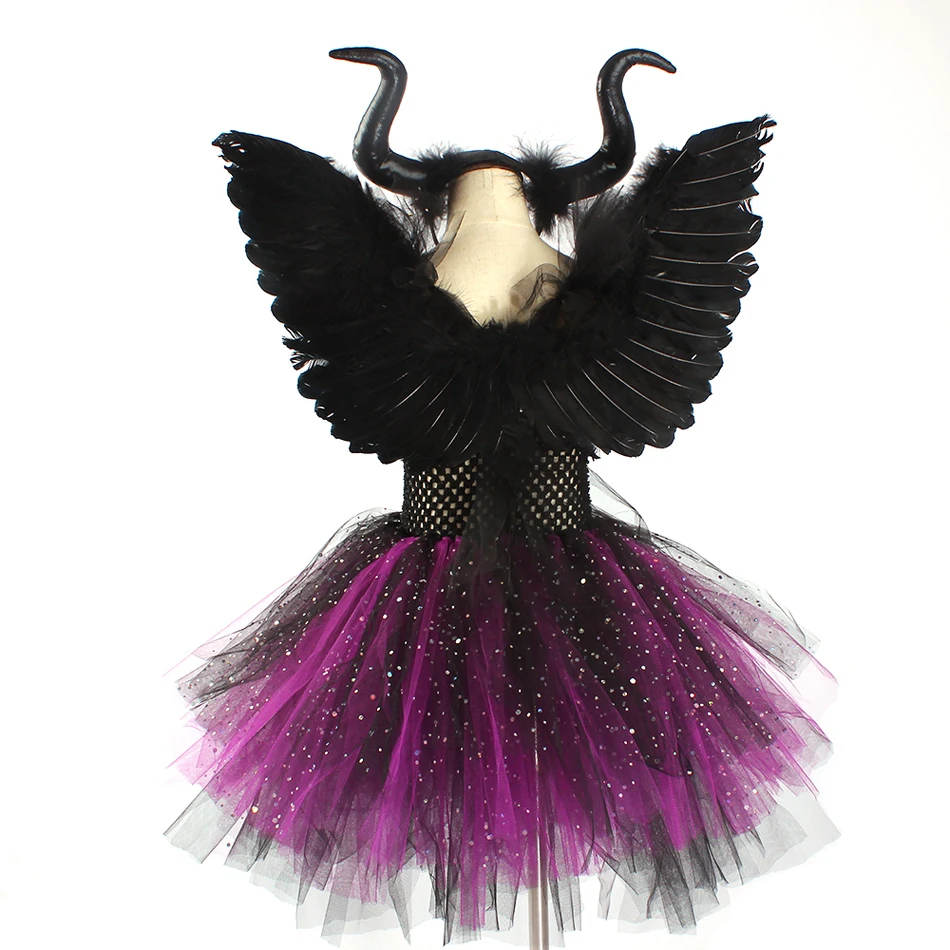 Dark Angel Costume Dress Wing Girls Evil Cosplay Outfits Clothing Baby Scary Halloween For Performance Carnival Disguise | Тематическая