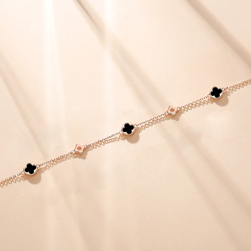 

S925 Agate Four-leaf Clover Bracelet Female Sterling Silver Ins Niche Bracelet Girlfriends Simple and Cold Style Jewelry Trend