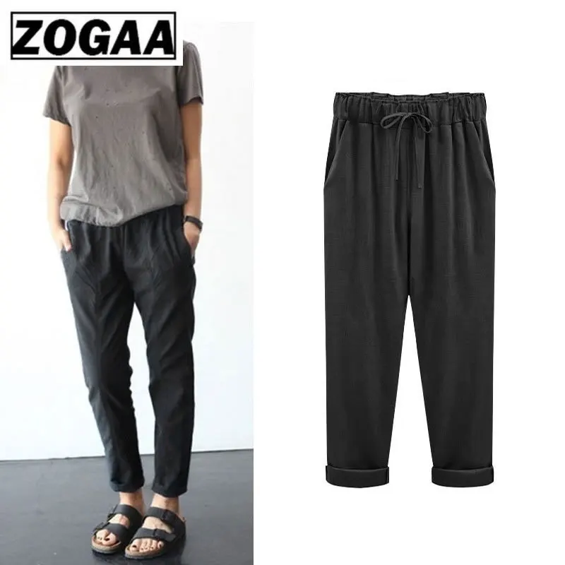 Женские повседневные штаны свободные штаны-шаровары из льна и хлопка с карманами