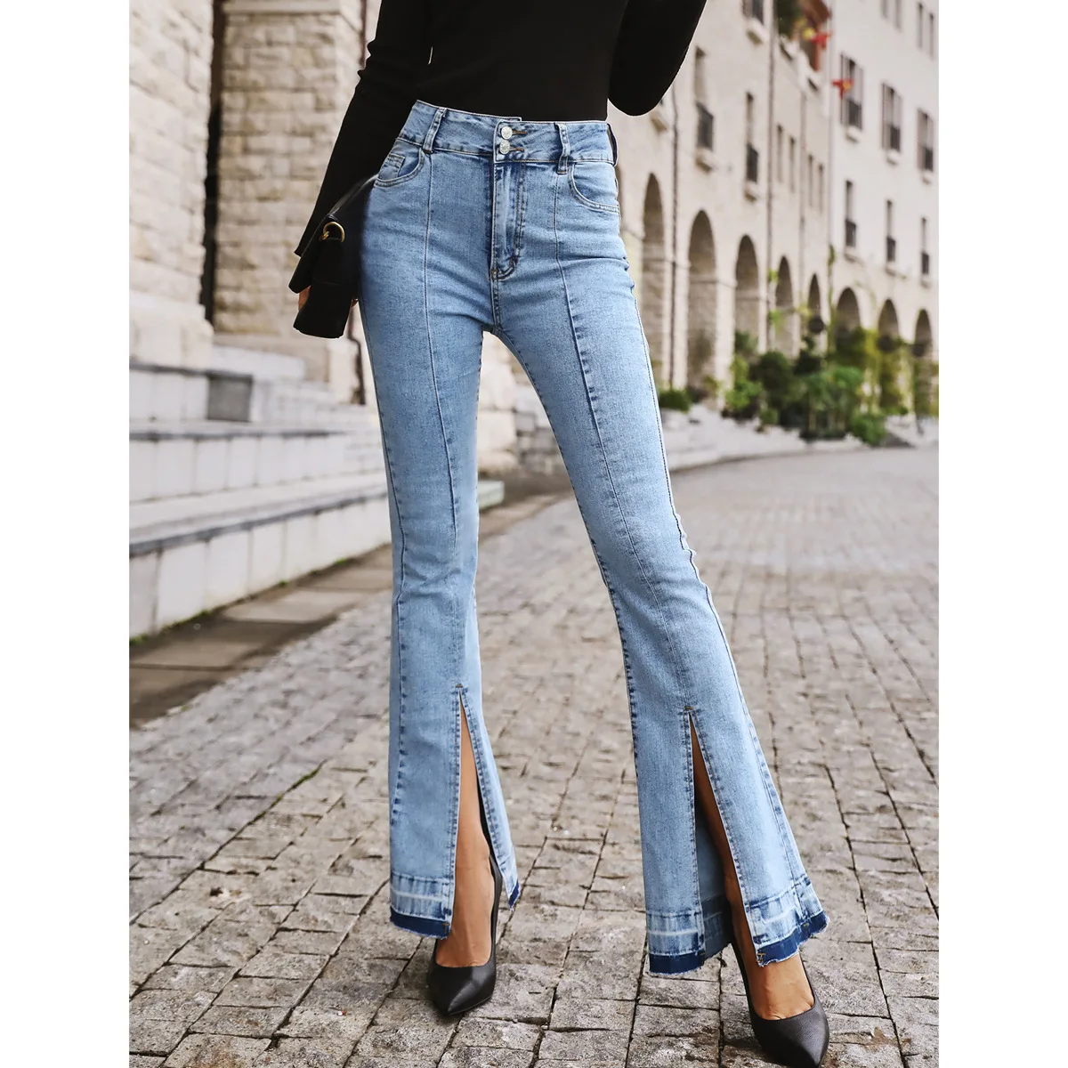 

Spring/Summer 2022 Women's New Slit High Waist Slim Bell Bottoms Lady Fashion Elegant Wide Leg Pants Female Casual Trousers