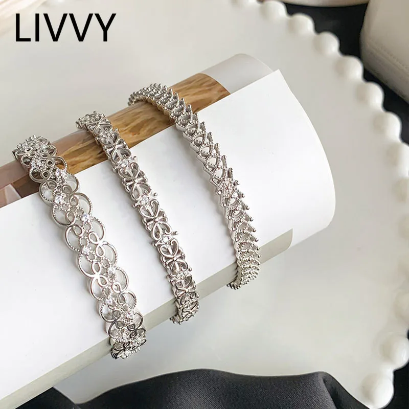 

LIVVY Silver Color Creative Hollow Geometric Bangles & Bracelet For Women Handmade Exquisite Unique Opening Bracelet Gift