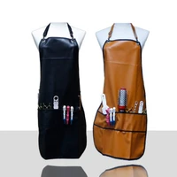 practical professional barber apron with pockets leather waterproof pu hairdressing apron cape cutting hair cape for barber