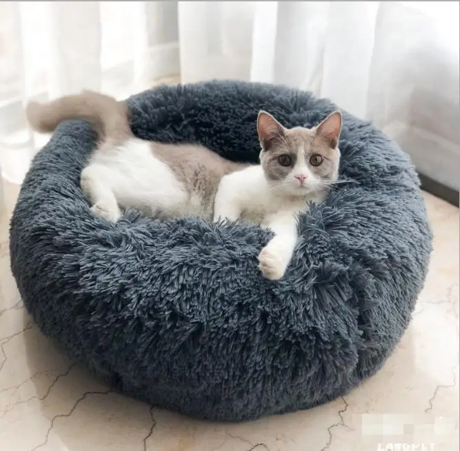 Круглый плюшевый домик для кошек мягкая длинная плюшевая кровать круглая собак