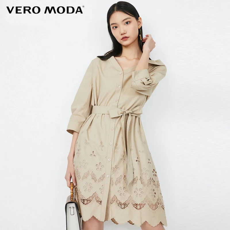

Vero Moda Asymmetric Collar Eembroidery Hollow Out Dress|32027C563
