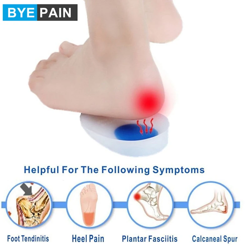 

1 пара гелевых стаканчиков для пятки BYEPAIN подошвенные вставки для фасцита подушечки-силиконовые подушечки для пятки для защиты от боли