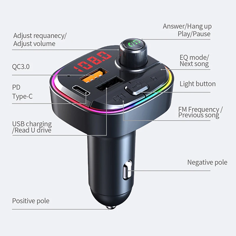 FM-трансмиттер автомобильный с поддержкой Bluetooth 5 0 и 2-мя USB-портами | Автомобили