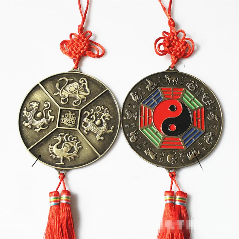 

Chinese Bronze Mirror Feng Shui Town House Evil Spirits Tai Chi Protection Against Active Harmful Energy Keep Family Safe