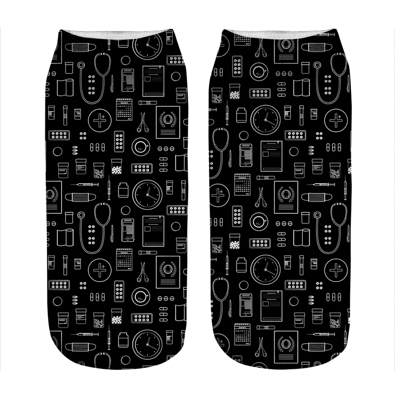 

Women's socks kawaii Midnight Black pattern Printed Socks Woman harajuku Happy Funny Novelty cute girl gift Socks for women