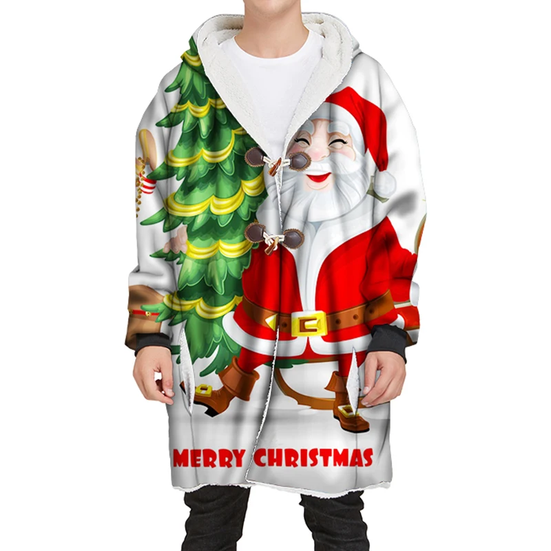 

3D Christmas Cat Winter Casual Hooded Coats Male New Design Loose Thick Fleece Hoodies Coat Hot-sale Plus XL-4XL