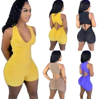 womens jumpsuit summer sleeveless pleated low cut vest tight shorts sexy jumpsuit casual nightclub party club street