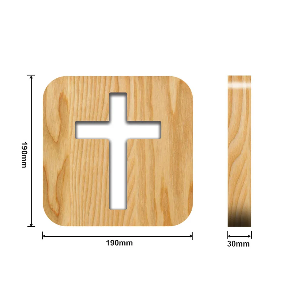 

3D LED Wooden Cross Night Light Christianity Crucifix Crafts Gift Home Decor USB Children Bedroom Cute Night Lamp