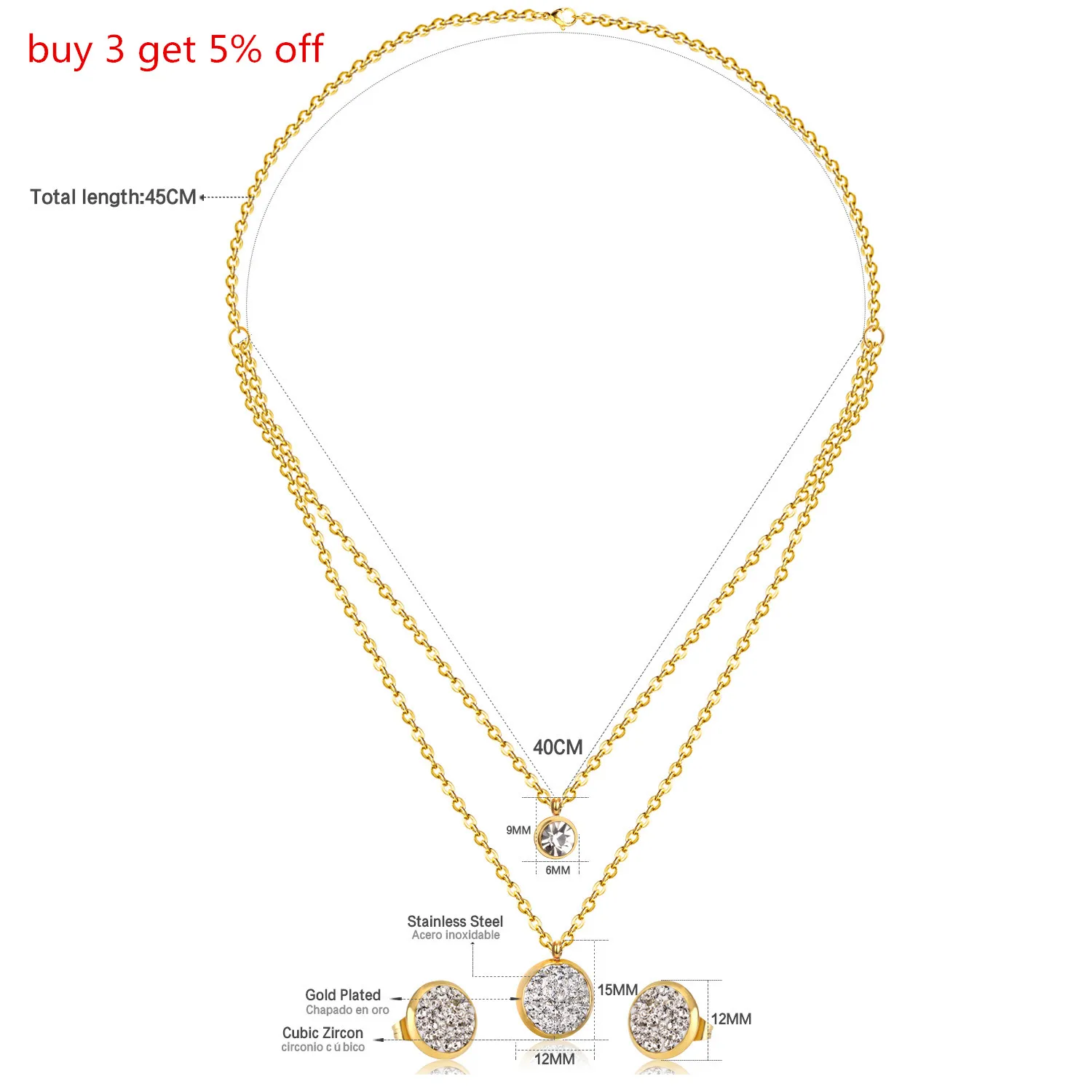 LUXUKISSKIDS Круглый с украшением в виде кристаллов двойное ожерелье серьги свадебные