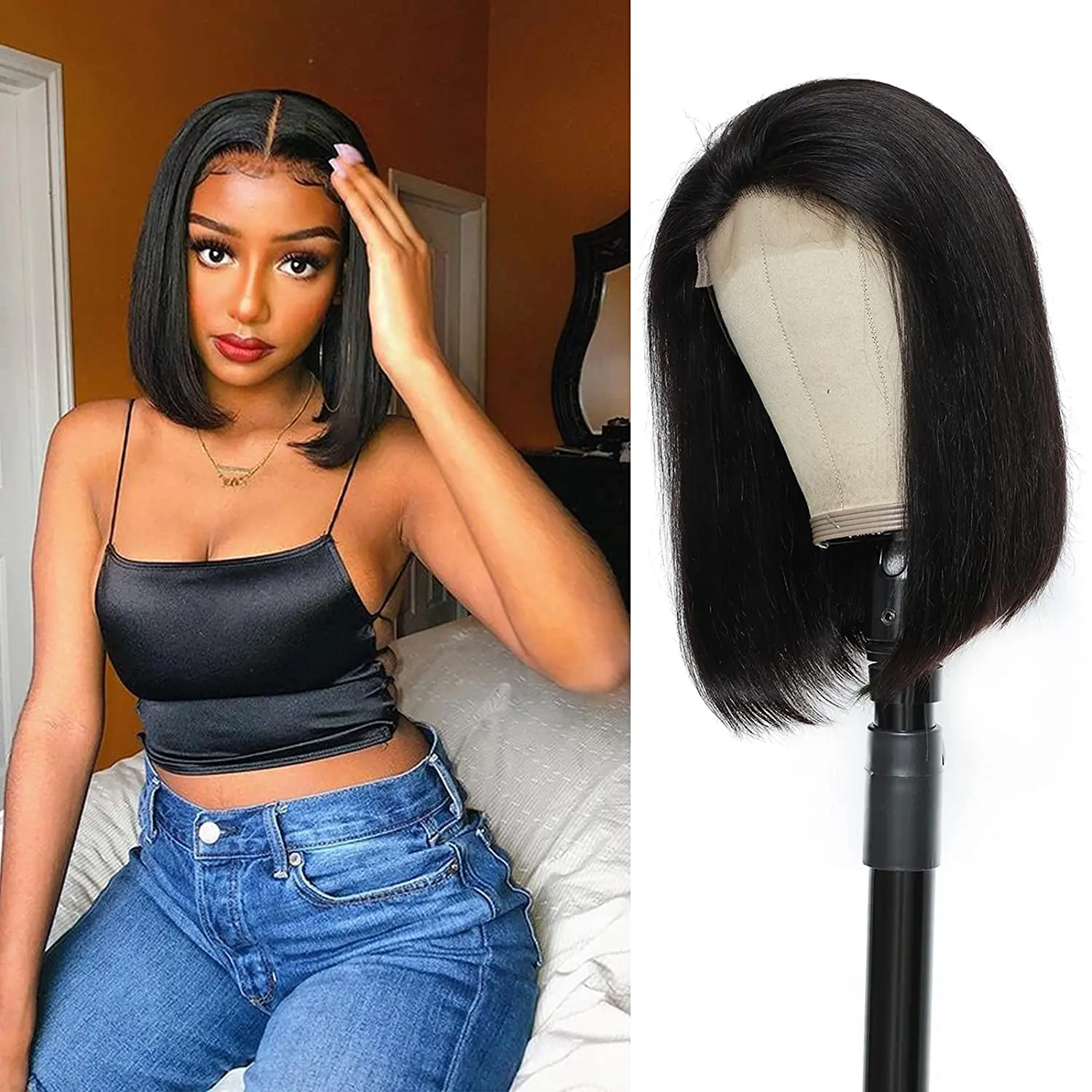 Short Bob Wig Bone Straight Lace Front Human Hair Wigs For Black Women Pre Plucked Brazilian Hair Lace Frontal Closure Wigs