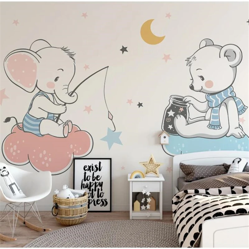 Customized large murals fashion home Nordic simple elegant small elephant fishing animal children's room wall | Обустройство дома