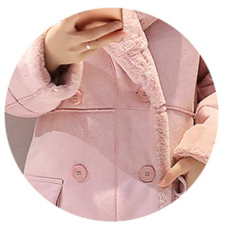 

Autumn and winter new Korean version of loose fur one mid-length deerskin velvet cotton coat lamb hair fashion cotton coat women