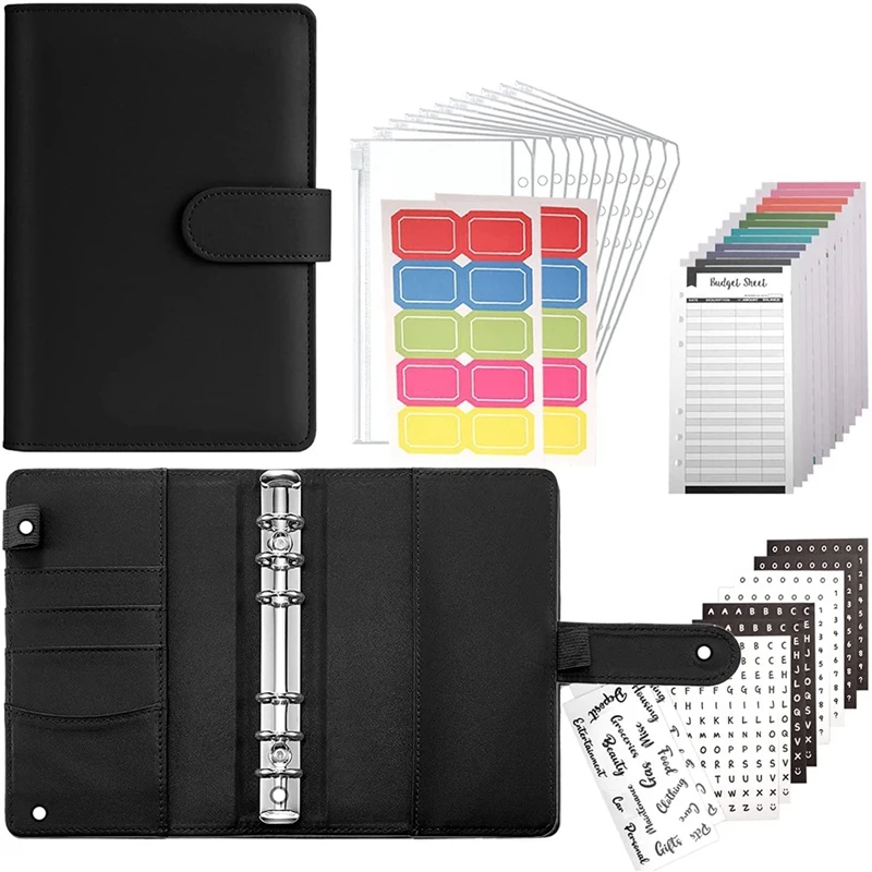 

A6 PU Budget Planning Machine, Binder Pockets, Envelope, Personal Cash Budget Envelope System, With Magnetic Closure