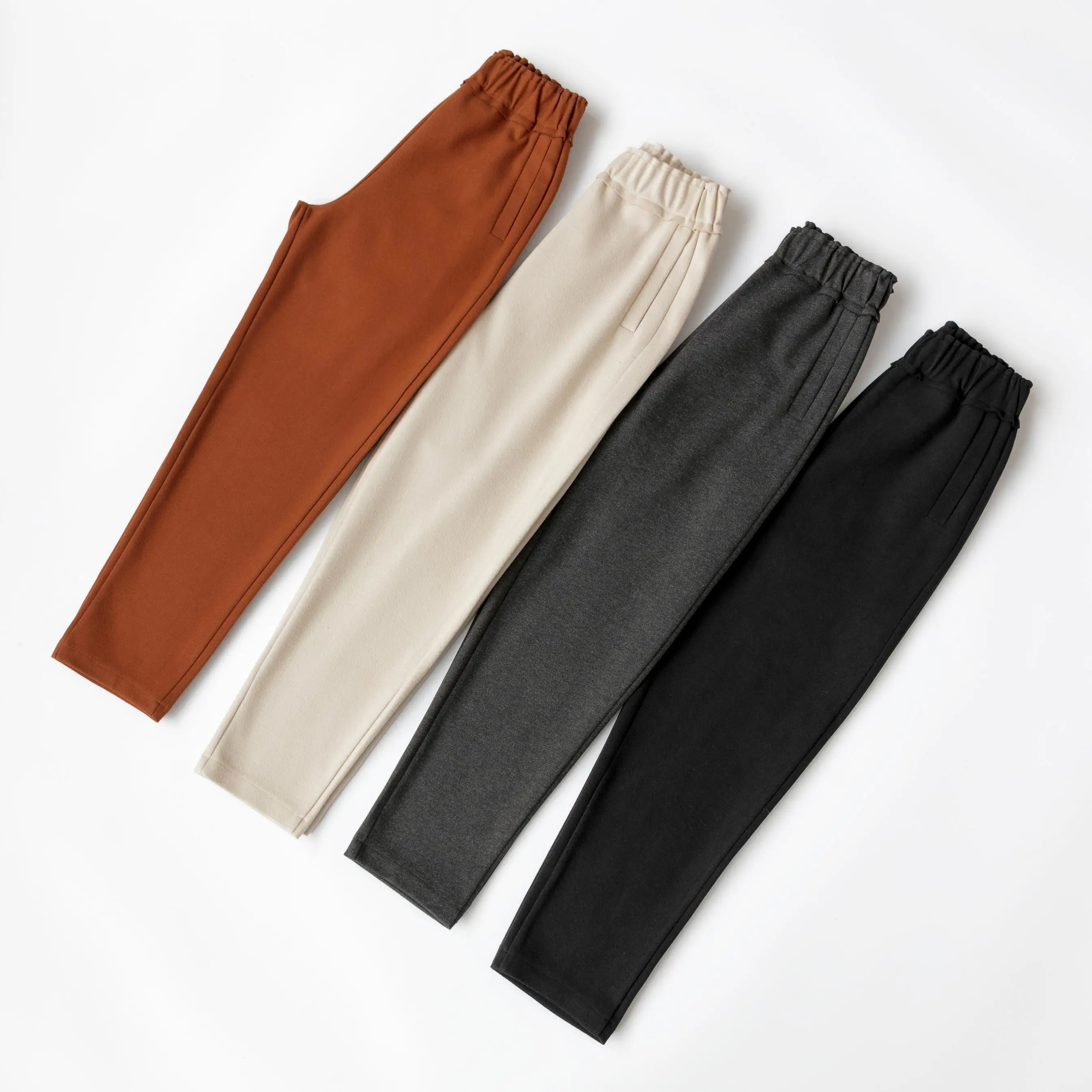 Модные женские шерстяные брюки 2020 осенне зимние с эластичной резинкой на талии