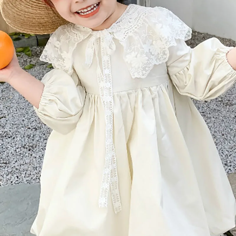 Весна-Осень 2021 детское белое кружевное платье для девочек праздничная одежда
