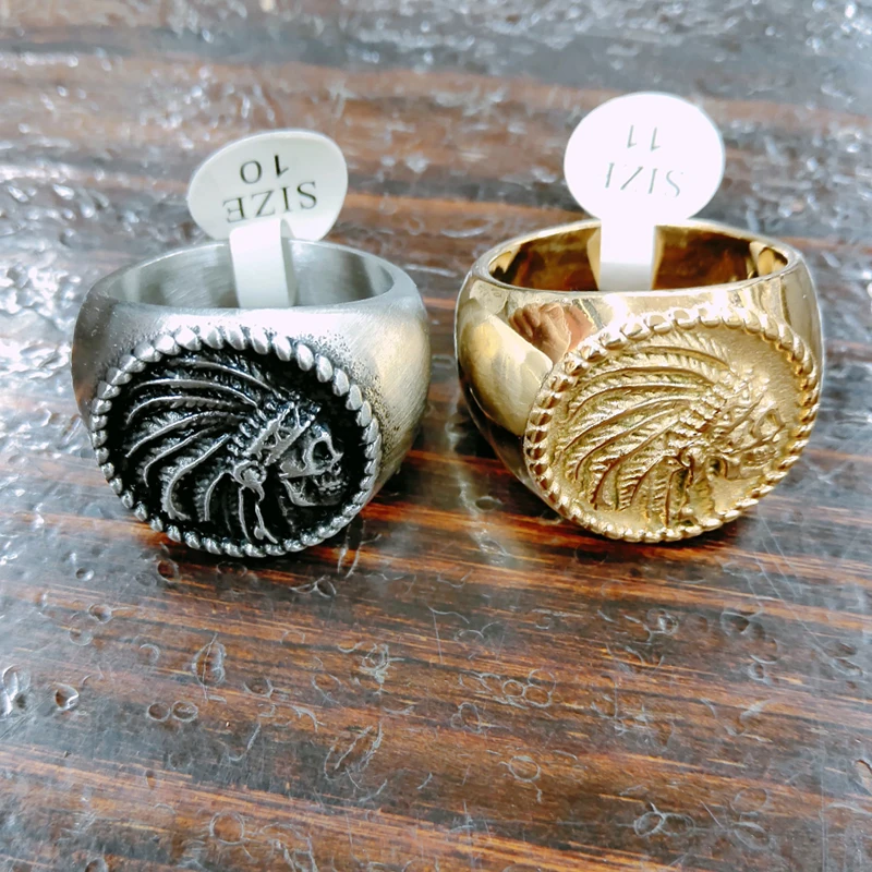 Мужское Винтажное кольцо с черепом Золотое из нержавеющей стали в стиле панк