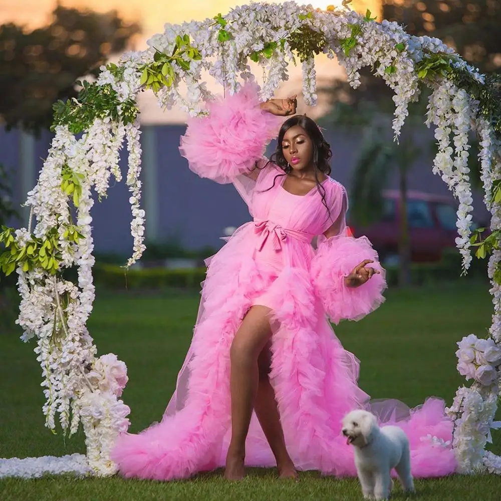 

Unique Tulle Maternity Robes Women Sheer Long Maxi Photoshoot Fluffy Tiered Tulle Robe Formal Event Overlay Dress