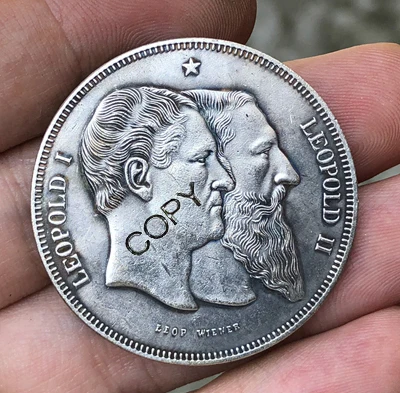 

Копия монет 37 мм, Бельгия, 5 франков, 1880