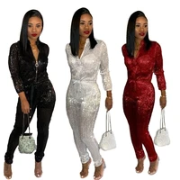 echoine sexy nightclub waist zipper sequined jumpsuit women fashion clothes v neck office lady romper drop shipping