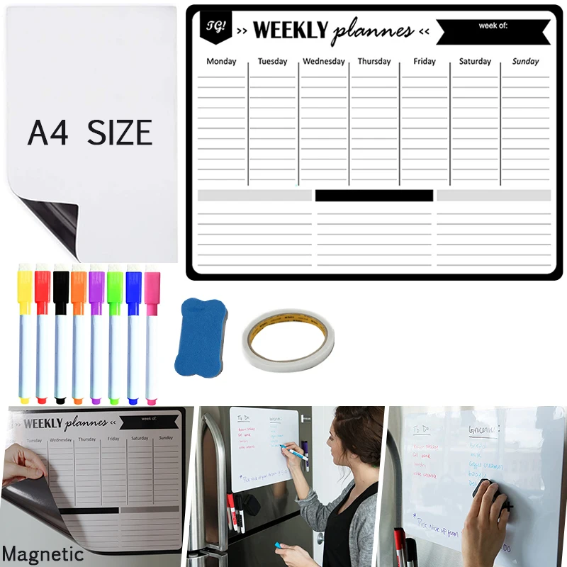 Magnetic Weekly Monthly Planner Calendar Whiteboard White Frame Wall Stickers Kitchen Refrigerato Drawing Memo Erasable Board