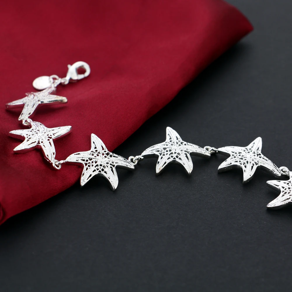 Горячая Стиль Женская мода 925 стерлингового серебра Морская звезда браслет