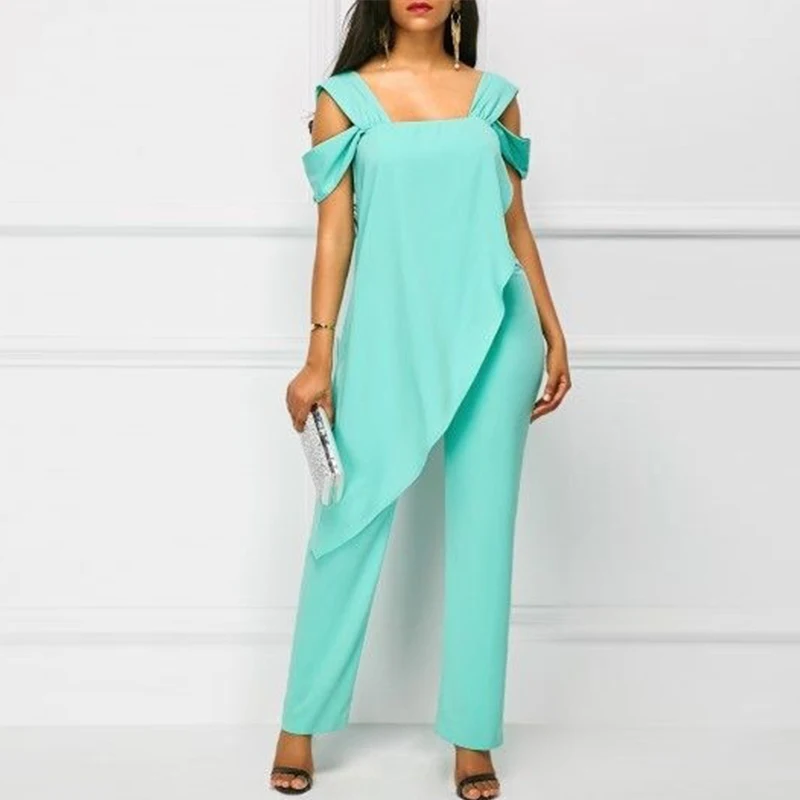 Женский комбинезон шифоновый Асимметричный с высокой талией офисный женский