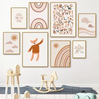 boho posters in nursery abstract cartoon animals letter canvas painting fox whales sun rainbow wall art pictures for kids room