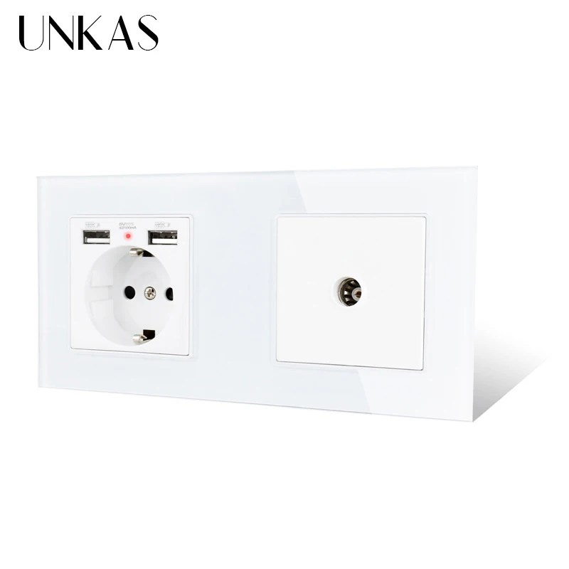 Розетка электрическая UNKAS с 2 USB портами и гнездом для телевизора 172 х86